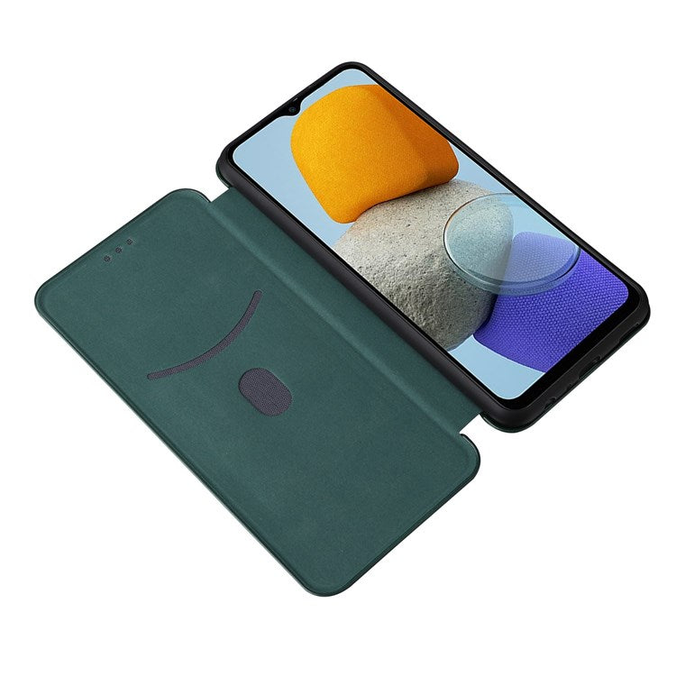For Samsung Galaxy M23 5G/F23 5G Carbon Fiber Texture Phone Case PU Leather Card Holder Stand Magnetic Closure Cover - Green