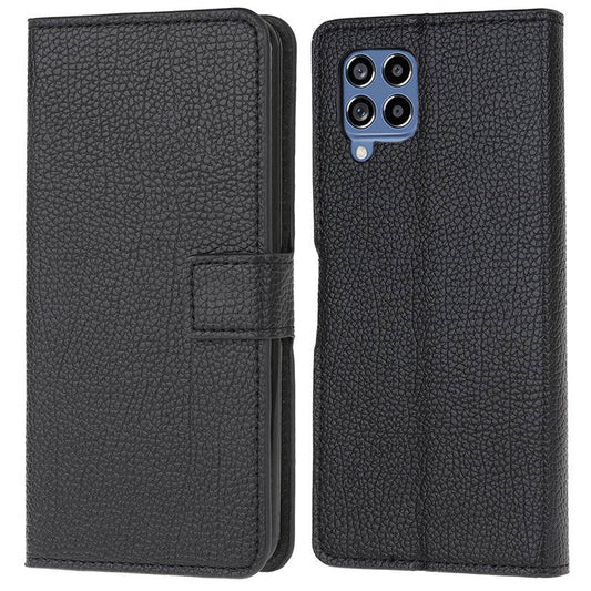 For Samsung Galaxy M33 5G (India) Case Cover Litchi Texture Leather Wallet Magnetic Clasp Cell Phone Protector Phone Shell