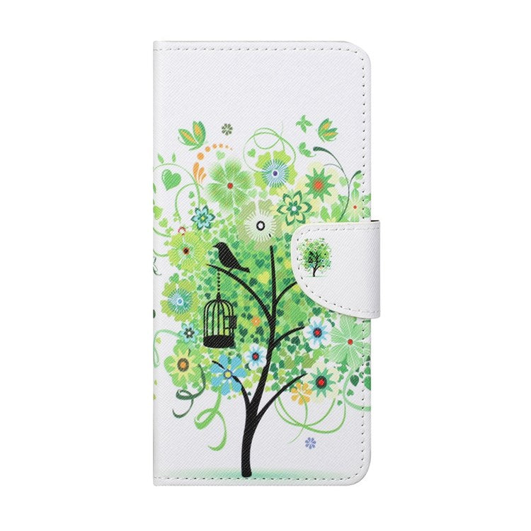 For Samsung Galaxy M53 5G Cross Texture Stylish Pattern Printing PU Leather Phone Case Stand Wallet Flip Cover - Green Tree