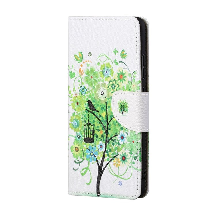For Samsung Galaxy M53 5G Cross Texture Stylish Pattern Printing PU Leather Phone Case Stand Wallet Flip Cover - Green Tree