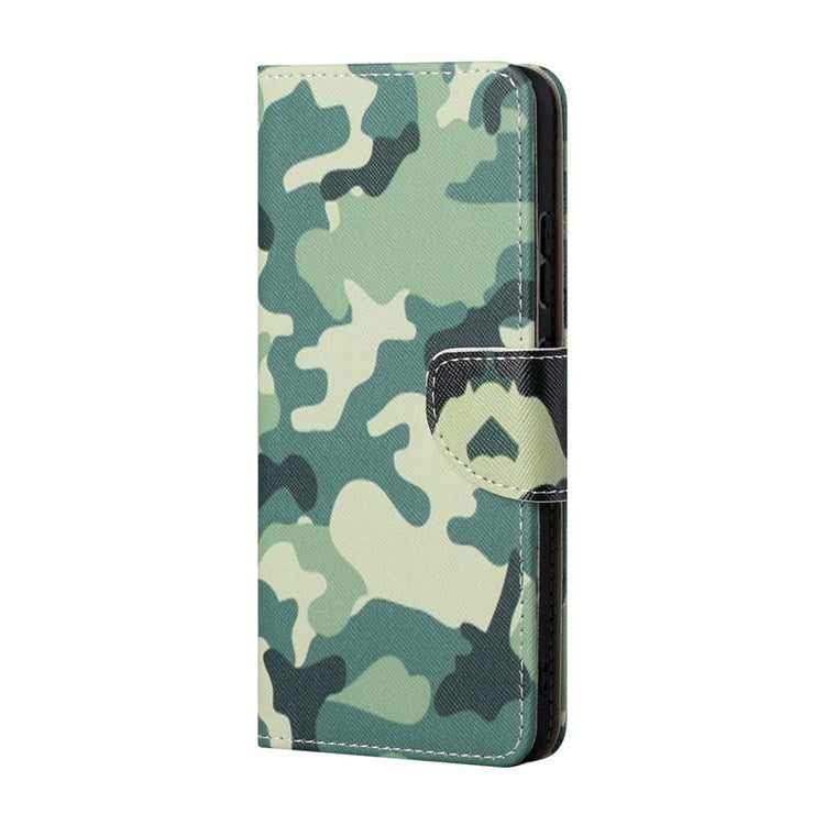 For Samsung Galaxy M53 5G Cross Texture Stylish Pattern Printing PU Leather Phone Case Stand Wallet Flip Cover - Camouflage
