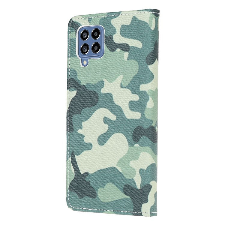 For Samsung Galaxy M53 5G Cross Texture Stylish Pattern Printing PU Leather Phone Case Stand Wallet Flip Cover - Camouflage