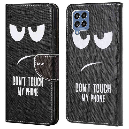 For Samsung Galaxy M53 5G Cross Texture Stylish Pattern Printing PU Leather Phone Case Stand Wallet Flip Cover - Don't Touch My Phone