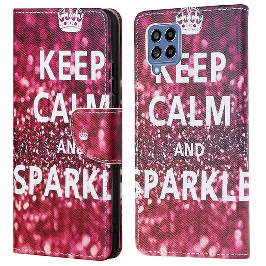For Samsung Galaxy M53 5G Cross Texture Stylish Pattern Printing PU Leather Phone Case Stand Wallet Flip Cover - Crown