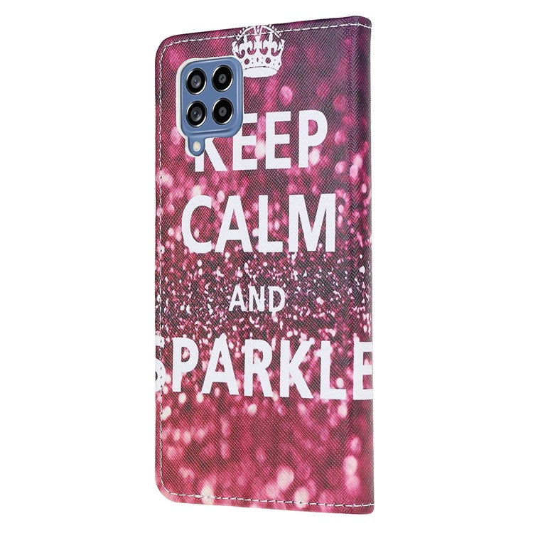 For Samsung Galaxy M53 5G Cross Texture Stylish Pattern Printing PU Leather Phone Case Stand Wallet Flip Cover - Crown