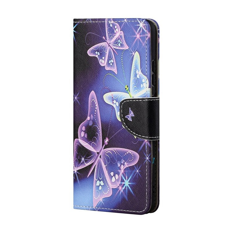 For Samsung Galaxy M53 5G Cross Texture Stylish Pattern Printing PU Leather Phone Case Stand Wallet Flip Cover - Sparkling Butterflies