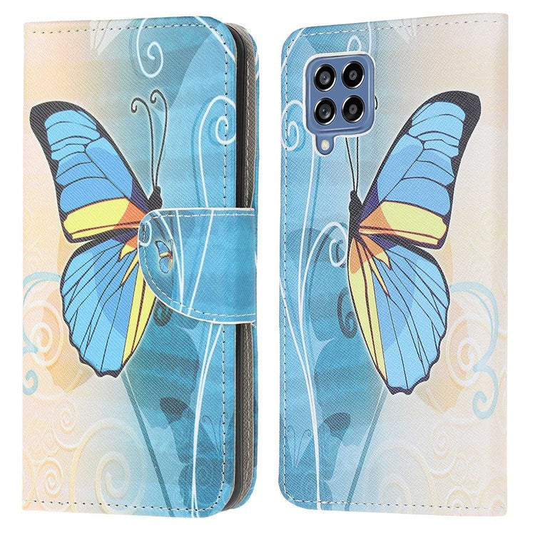 For Samsung Galaxy M53 5G Cross Texture Stylish Pattern Printing PU Leather Phone Case Stand Wallet Flip Cover - Butterfly