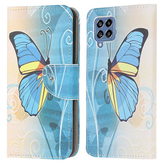 For Samsung Galaxy M53 5G Cross Texture Stylish Pattern Printing PU Leather Phone Case Stand Wallet Flip Cover - Butterfly