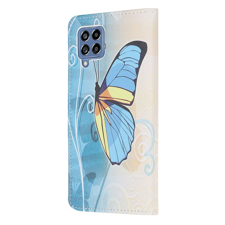 For Samsung Galaxy M53 5G Cross Texture Stylish Pattern Printing PU Leather Phone Case Stand Wallet Flip Cover - Butterfly