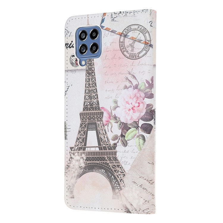 For Samsung Galaxy M53 5G Cross Texture Stylish Pattern Printing PU Leather Phone Case Stand Wallet Flip Cover - Tower