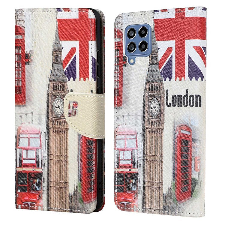 For Samsung Galaxy M53 5G Cross Texture Stylish Pattern Printing PU Leather Phone Case Stand Wallet Flip Cover - London Big Ben