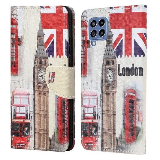 For Samsung Galaxy M53 5G Cross Texture Stylish Pattern Printing PU Leather Phone Case Stand Wallet Flip Cover - London Big Ben