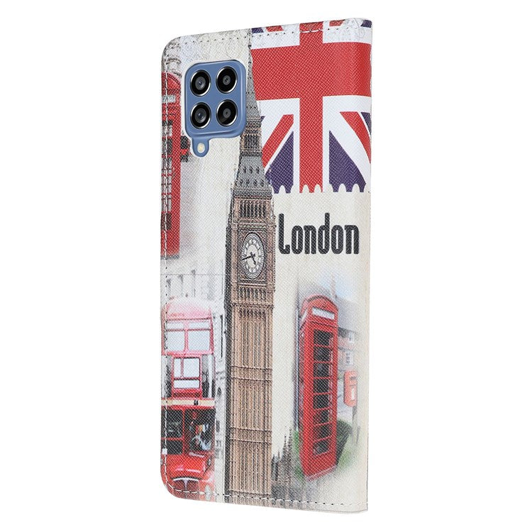 For Samsung Galaxy M53 5G Cross Texture Stylish Pattern Printing PU Leather Phone Case Stand Wallet Flip Cover - London Big Ben