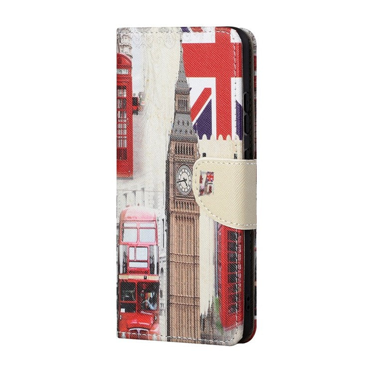 For Samsung Galaxy M53 5G Cross Texture Stylish Pattern Printing PU Leather Phone Case Stand Wallet Flip Cover - London Big Ben