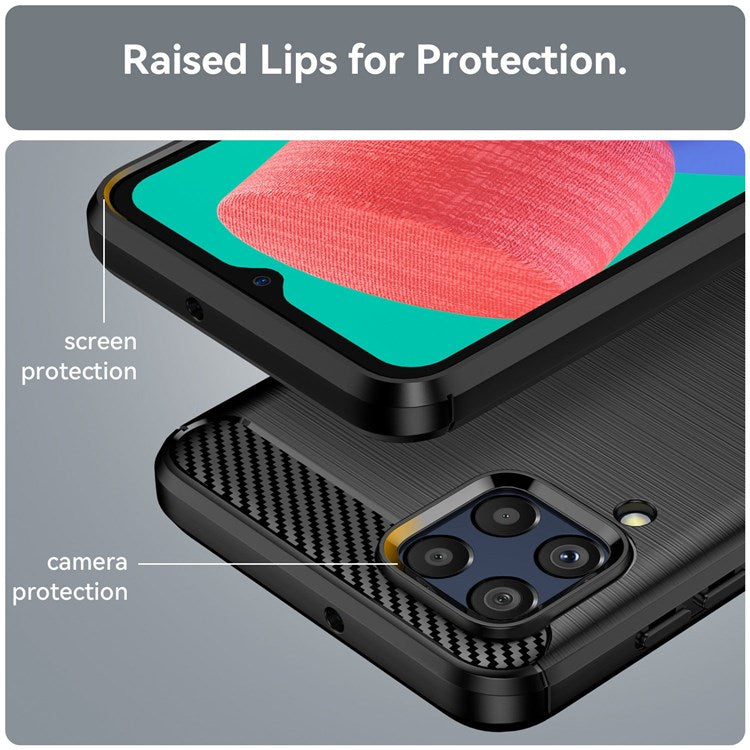 For Samsung Galaxy M33 5G (Global Version)/(India Version) Mobile Phone Cover Carbon Fiber Texture Brushed Surface 1.8mm TPU Smartphone Case - Black