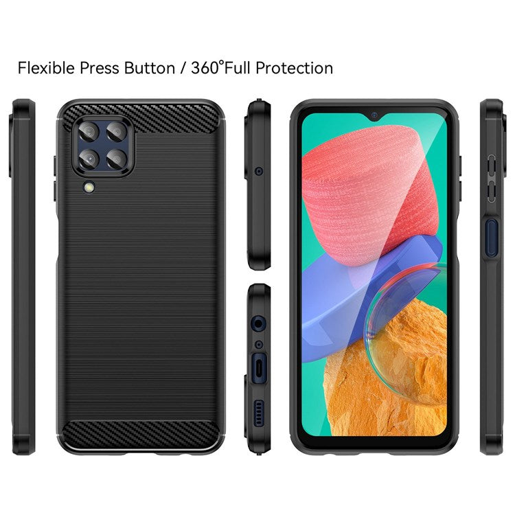 For Samsung Galaxy M33 5G (Global Version)/(India Version) Mobile Phone Cover Carbon Fiber Texture Brushed Surface 1.8mm TPU Smartphone Case - Black