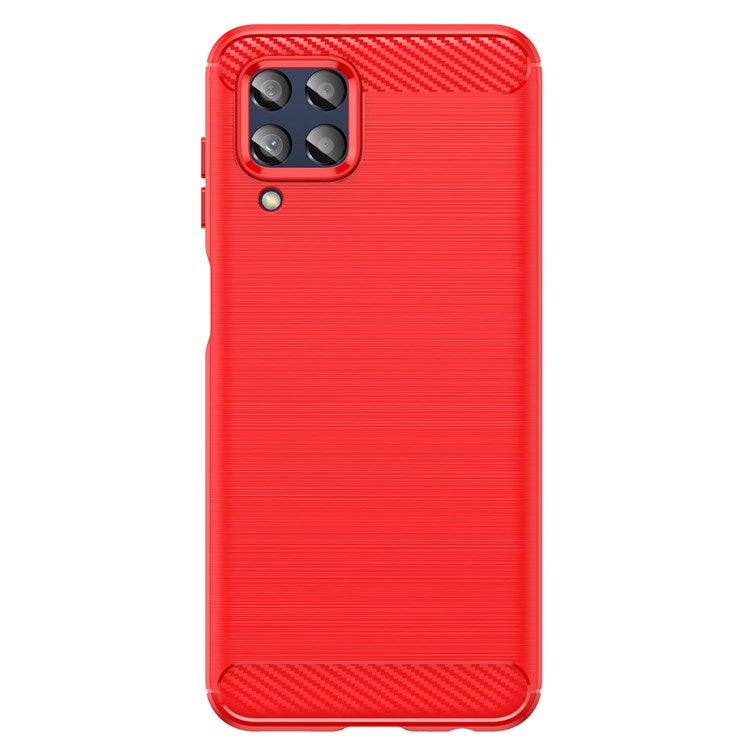 For Samsung Galaxy M33 5G (Global Version)/(India Version) Mobile Phone Cover Carbon Fiber Texture Brushed Surface 1.8mm TPU Smartphone Case - Red