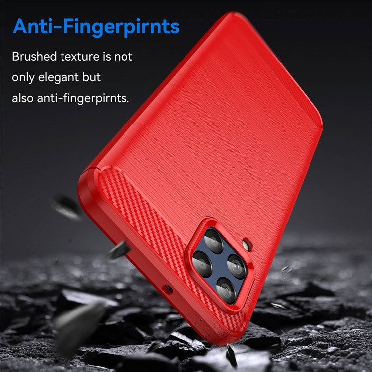 For Samsung Galaxy M33 5G (Global Version)/(India Version) Mobile Phone Cover Carbon Fiber Texture Brushed Surface 1.8mm TPU Smartphone Case - Red