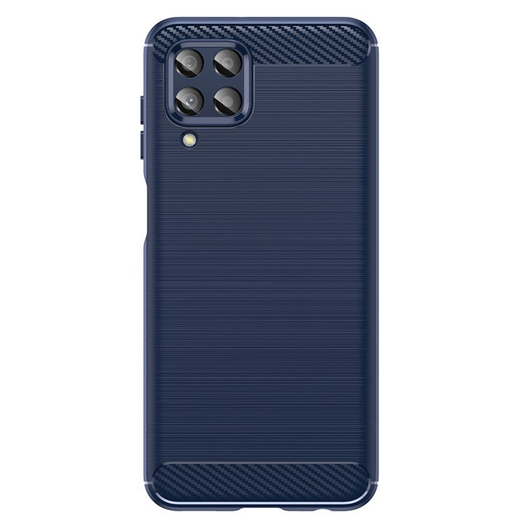 For Samsung Galaxy M33 5G (Global Version)/(India Version) Mobile Phone Cover Carbon Fiber Texture Brushed Surface 1.8mm TPU Smartphone Case - Blue
