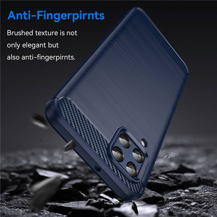 For Samsung Galaxy M33 5G (Global Version)/(India Version) Mobile Phone Cover Carbon Fiber Texture Brushed Surface 1.8mm TPU Smartphone Case - Blue