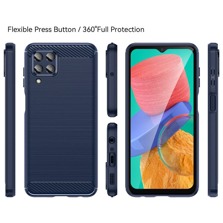 For Samsung Galaxy M33 5G (Global Version)/(India Version) Mobile Phone Cover Carbon Fiber Texture Brushed Surface 1.8mm TPU Smartphone Case - Blue