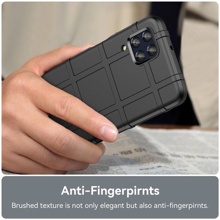 For Samsung Galaxy M33 5G (Global Version)/(India Version) Rugged Square Grid Phone Shell Bag Anti-drop Thickened TPU Protective Cover - Black