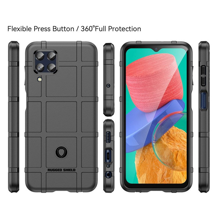 For Samsung Galaxy M33 5G (Global Version)/(India Version) Rugged Square Grid Phone Shell Bag Anti-drop Thickened TPU Protective Cover - Black
