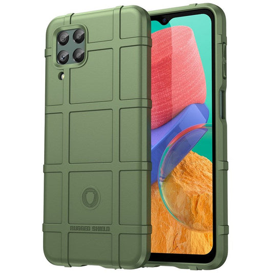 For Samsung Galaxy M33 5G (Global Version)/(India Version) Rugged Square Grid Phone Shell Bag Anti-drop Thickened TPU Protective Cover - Green