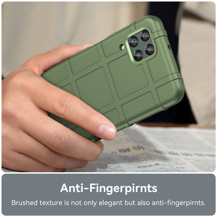 For Samsung Galaxy M33 5G (Global Version)/(India Version) Rugged Square Grid Phone Shell Bag Anti-drop Thickened TPU Protective Cover - Green