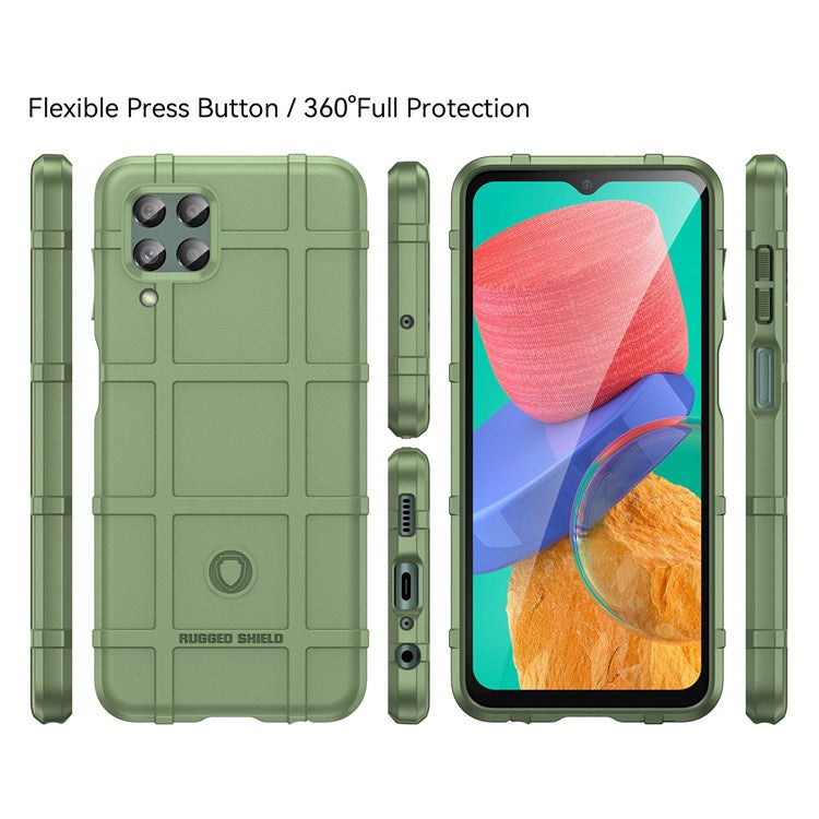 For Samsung Galaxy M33 5G (Global Version)/(India Version) Rugged Square Grid Phone Shell Bag Anti-drop Thickened TPU Protective Cover - Green