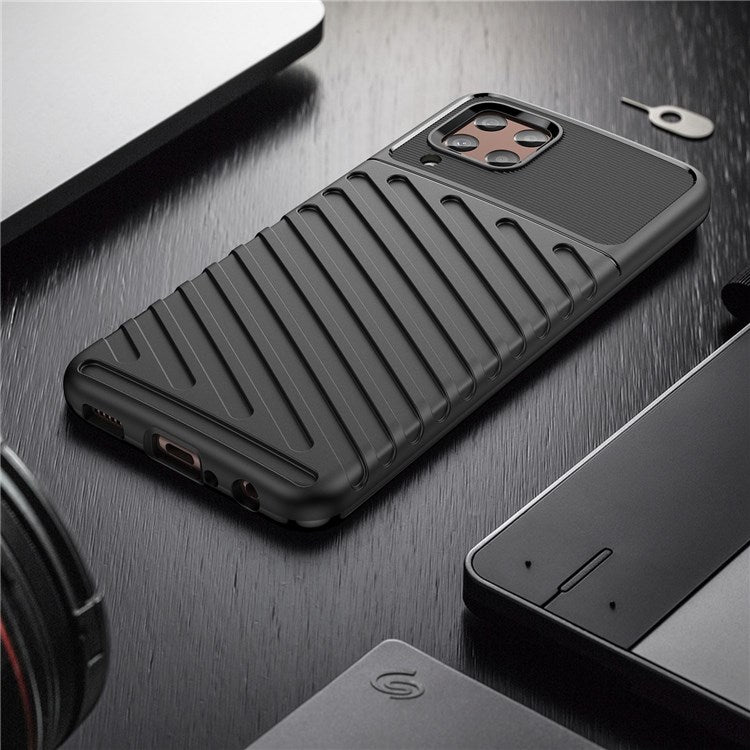 Thunder Series Twill Texture Grip Case for Samsung Galaxy M33 5G (Global Version)/(India Version), Thickened TPU Buffer Protection Anti-Drop Cover - Black