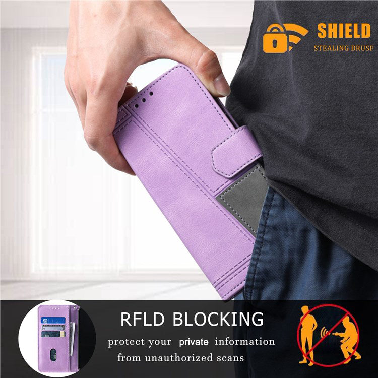 TTUDRCH For Samsung Galaxy S20 Ultra 4G/5G 004 Splicing Skin-touch PU Leather RFID Blocking Phone Case Wallet Stand Cover - Purple