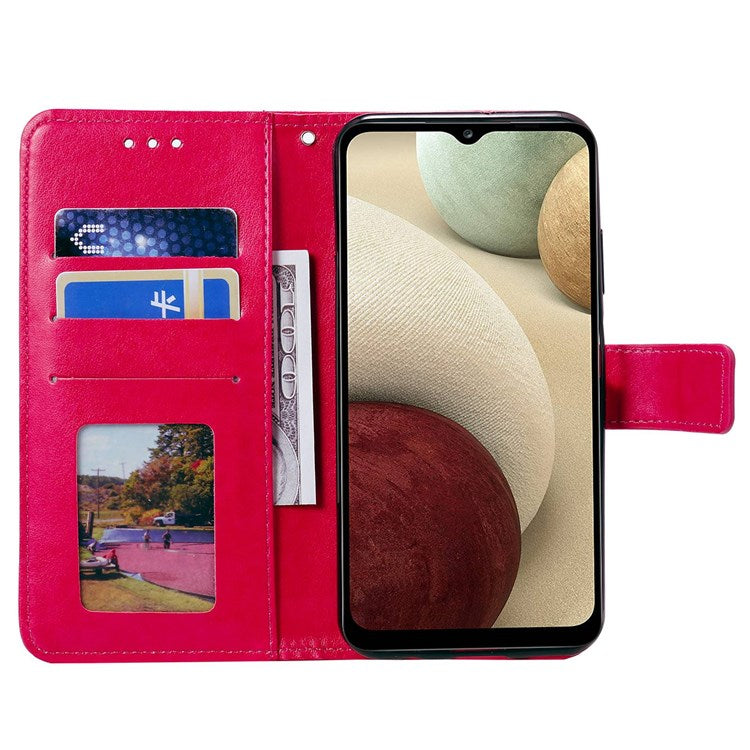 For Samsung Galaxy M33 5G (Global Version) Mandala Flower Pattern Imprinted PU Leather Magnetic Flip Cover Wrist Strap Wallet Stand Feature Shockproof Protective Case - Rose
