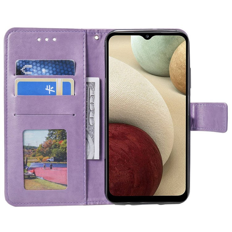 For Samsung Galaxy M33 5G (Global Version) Mandala Flower Pattern Imprinted PU Leather Magnetic Flip Cover Wrist Strap Wallet Stand Feature Shockproof Protective Case - Purple