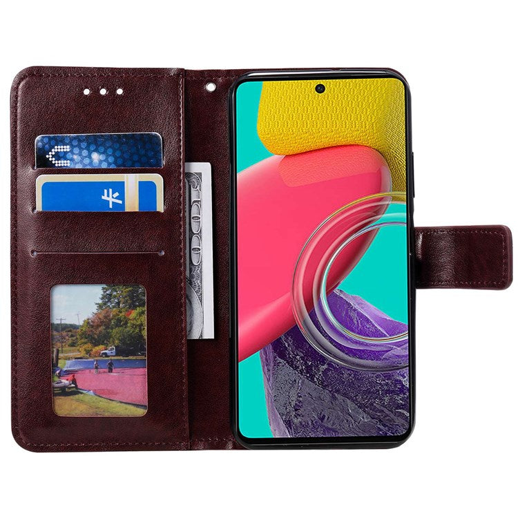 For Samsung Galaxy M33 5G (Global Version) Mandala Flower Pattern Imprinted PU Leather Magnetic Flip Cover Wrist Strap Wallet Stand Feature Shockproof Protective Case - Brown