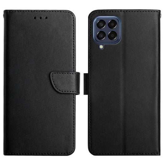For Samsung Galaxy M33 5G Shockproof Magnetic Closing Genuine Leather Nappa Texture Wallet Stand Function Phone Case - Black