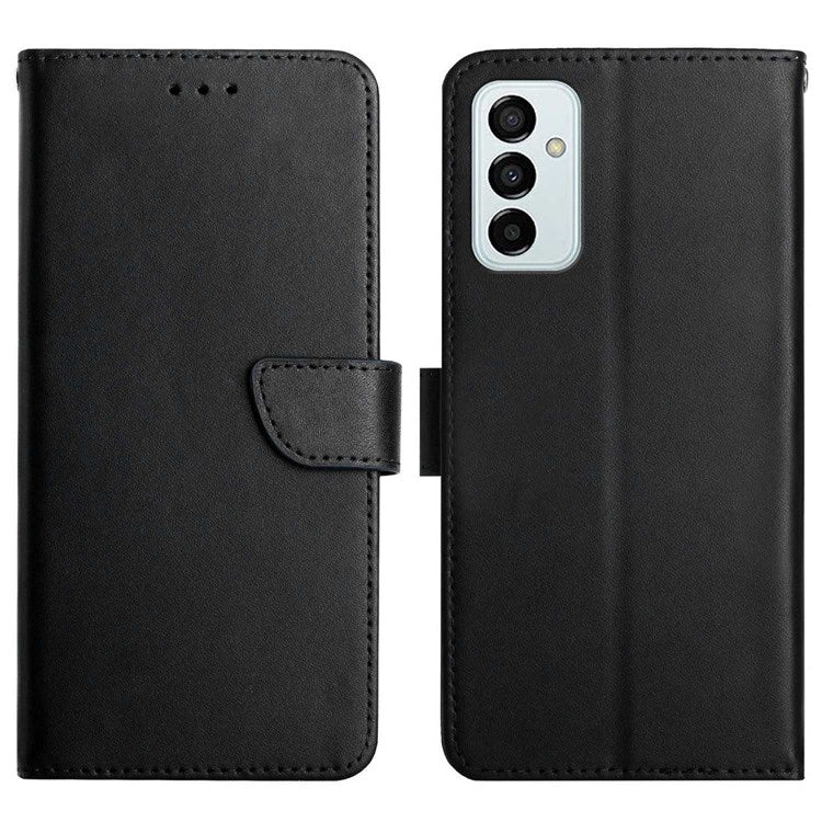 Nappa Texture Case for Samsung Galaxy M23 5G/F23 5G, Wallet Stand Genuine Leather Anti-scratch Magnetic Closing Phone Shell - Black