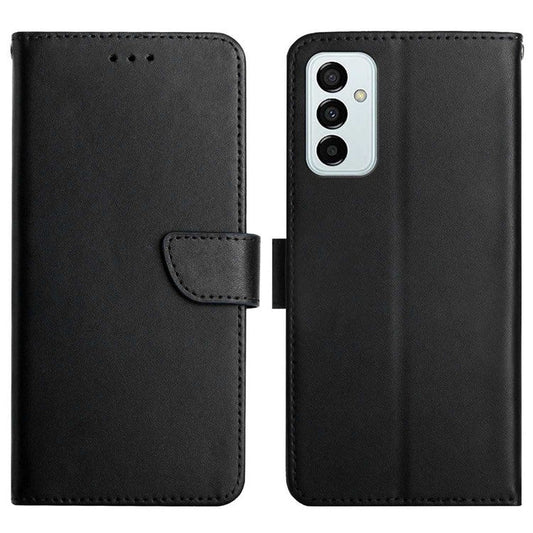 Nappa Texture Case for Samsung Galaxy M23 5G/F23 5G, Wallet Stand Genuine Leather Anti-scratch Magnetic Closing Phone Shell - Black