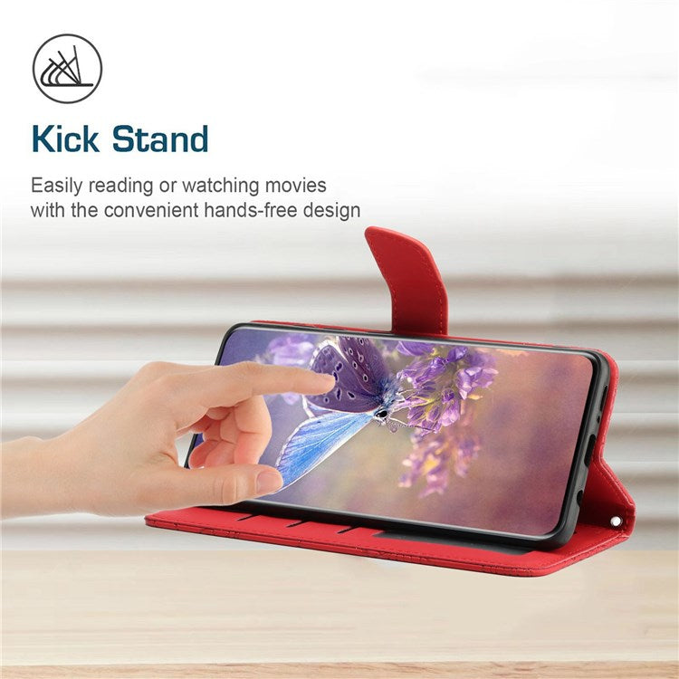 For Samsung Galaxy M33 5G (Global Version) Imprinting Butterfly Flowers Case PU Leather Wallet Stand Phone Cover with Shoulder Strap - Red