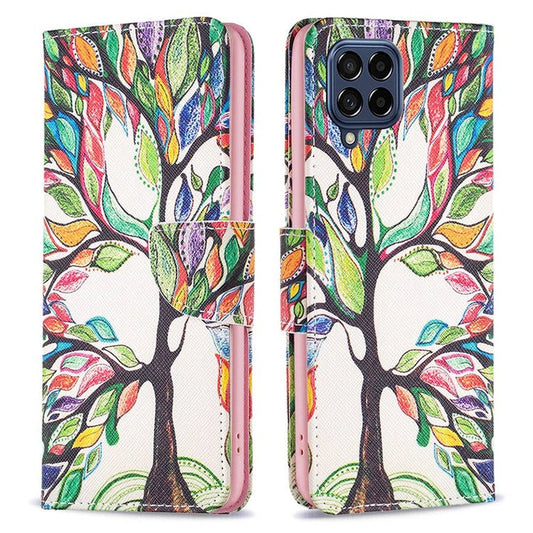 For Samsung Galaxy M53 5G Phone Case Pattern Printing PU Leather Wallet Stand Cover - Life Tree