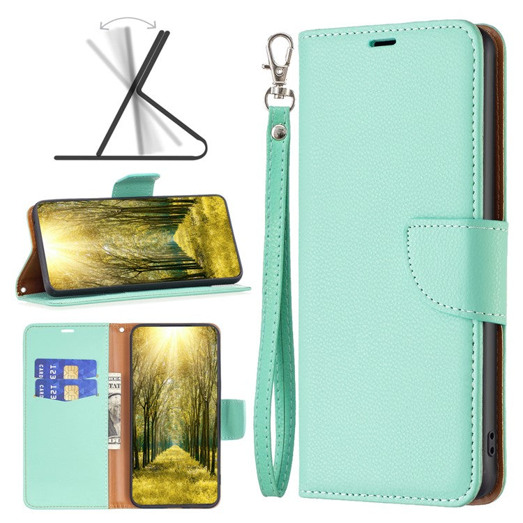 For Samsung Galaxy M33 5G (Global) Wallet Case Litchi Texture Flip Leather Mobile Cover Stand with Strap - Green