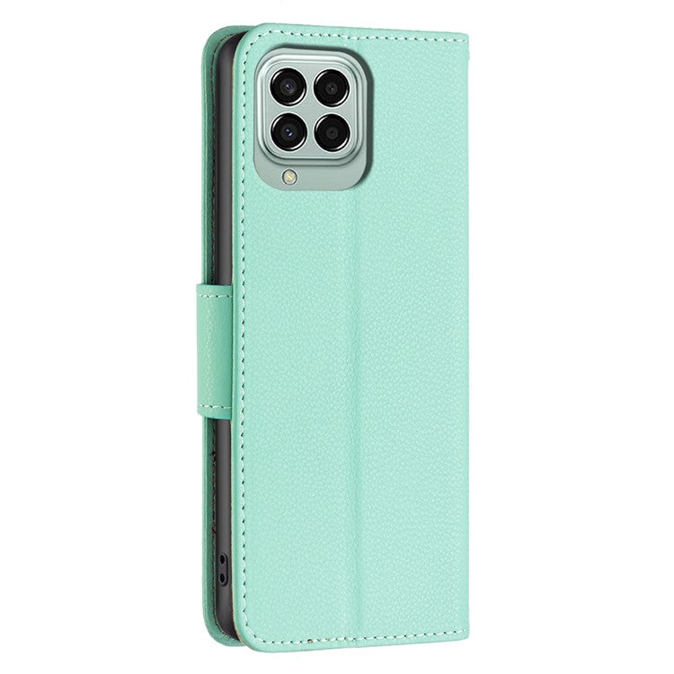 For Samsung Galaxy M33 5G (Global) Wallet Case Litchi Texture Flip Leather Mobile Cover Stand with Strap - Green