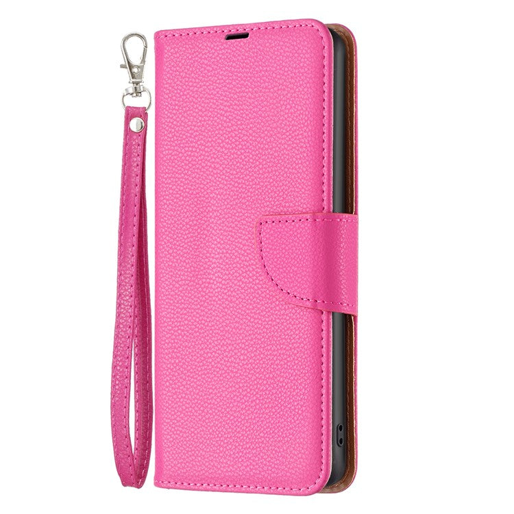 For Samsung Galaxy M33 5G (Global) Wallet Case Litchi Texture Flip Leather Mobile Cover Stand with Strap - Rose