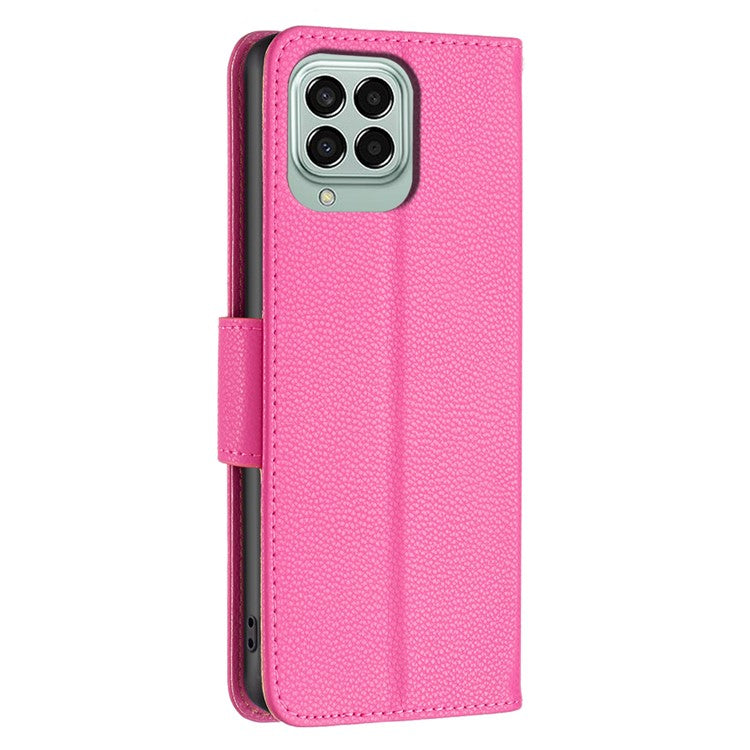 For Samsung Galaxy M33 5G (Global) Wallet Case Litchi Texture Flip Leather Mobile Cover Stand with Strap - Rose