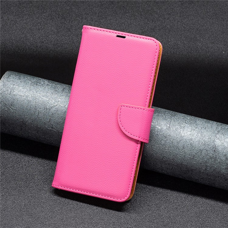 For Samsung Galaxy M33 5G (Global) Wallet Case Litchi Texture Flip Leather Mobile Cover Stand with Strap - Rose