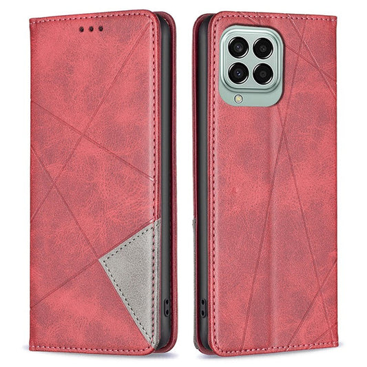 For Samsung Galaxy M33 5G (Global) Leather Case with Card Holder Imprinting Pattern Phone Stand Cover - Red