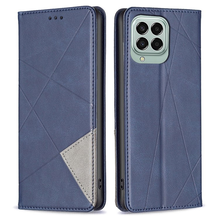 For Samsung Galaxy M33 5G (Global) Leather Case with Card Holder Imprinting Pattern Phone Stand Cover - Blue
