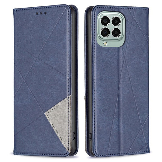 For Samsung Galaxy M33 5G (Global) Leather Case with Card Holder Imprinting Pattern Phone Stand Cover - Blue