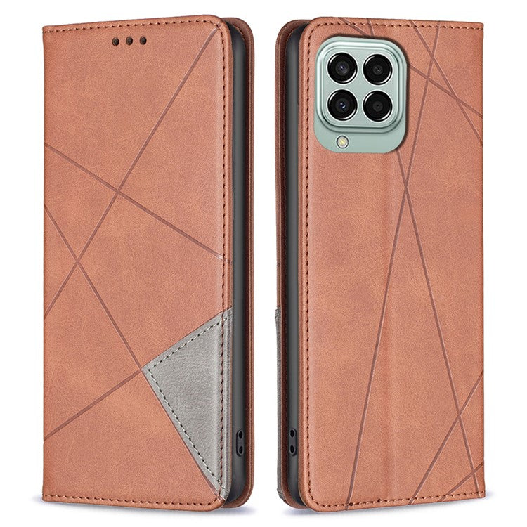 For Samsung Galaxy M33 5G (Global) Leather Case with Card Holder Imprinting Pattern Phone Stand Cover - Brown