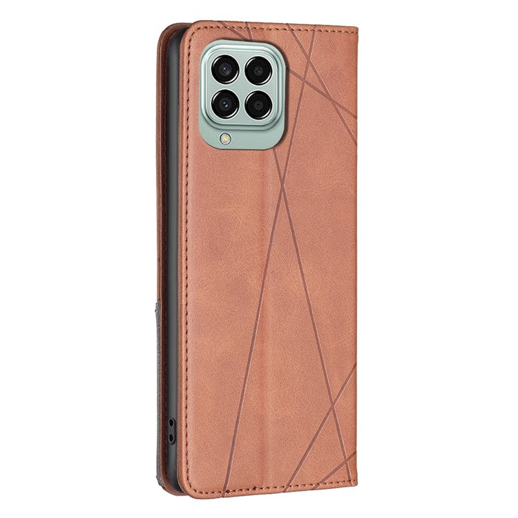 For Samsung Galaxy M33 5G (Global) Leather Case with Card Holder Imprinting Pattern Phone Stand Cover - Brown
